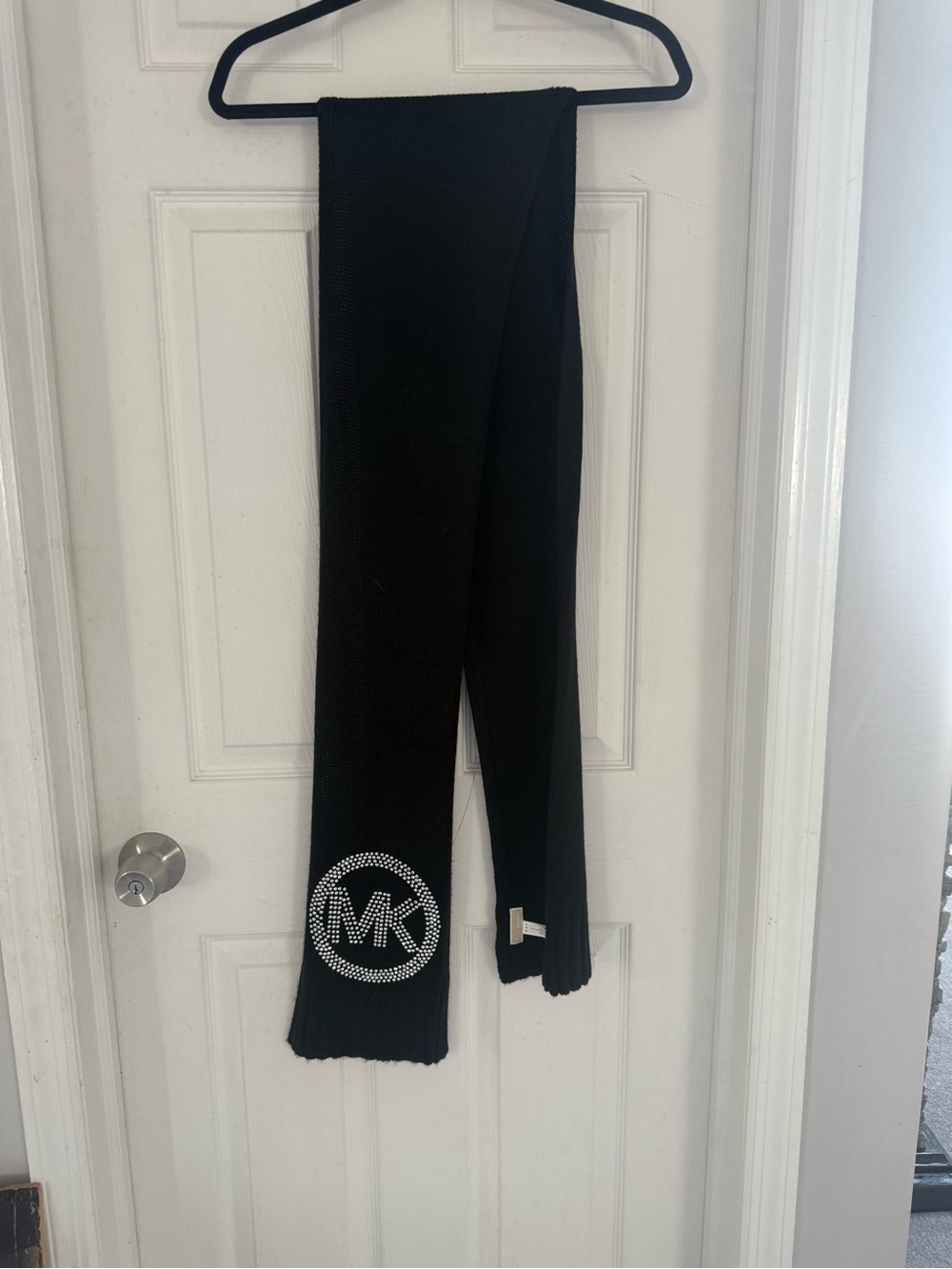 Michael Kors Black Knit Scarf with Rhinestone MK Logo